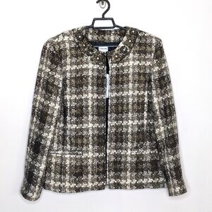 NWT Chico's Forever Chic Mariette Brown Tweed Dress Blazer Suit Jacket 2 L 12